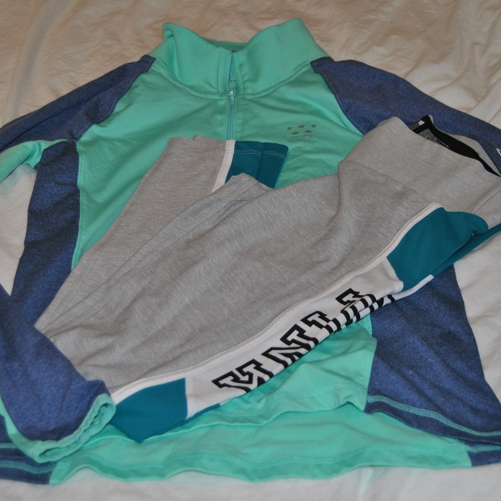 pink leggings and quarter zip